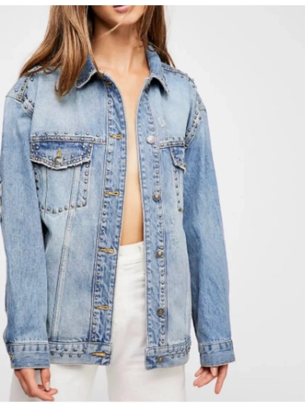 Free People studded denim trucker jacket - Picture 4 of 5
